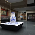Cultural Center Exhibition Hall With Glass Display Cases Ancient Relics And Wall Exhibits