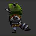 Cute Raccoon Character Wearing Green Hoodie And Scarf In Standing Pose