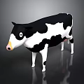 Black And White Cartoon Cow 3D Model Standing On Dark Background With Reflection