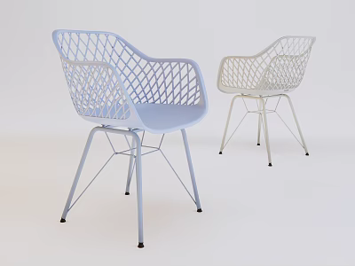 Modern Leisure Chairs With Woven Mesh Design And Metal Frame Legs In Light Blue White 3d model