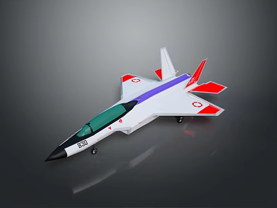 White Fighter Jet Model with Red Purple Stripes Transparent Canopy and Number 001 3d model
