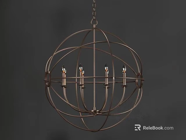 Modern Metal Spherical Chandelier With Hanging Chain And Candle Shaped Bulbs 3d model 