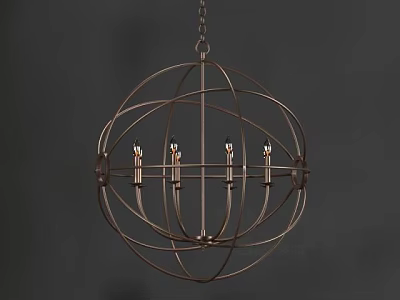 Modern Metal Spherical Chandelier With Hanging Chain And Candle Shaped Bulbs 3d model