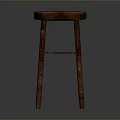 Single Dark Brown Wooden Stool With Natural Wood Texture And Classic Design