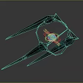 Futuristic Black Geometric Structure With Blue Glowing Core Spiked Protrusions And Green Light Base