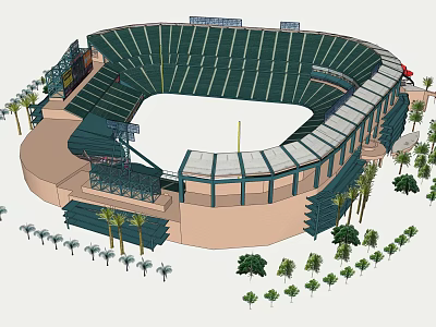 Large Football Stadium With Seating Areas Canopy Surrounding Palm Trees And Billboards 3d model