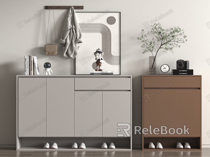 Modern Entrance Shoe Cabinet Wood Low Cabinet model