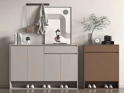 Modern Entrance Shoe Cabinet Wood Low Cabinet 3d model