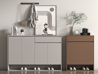 Modern Entrance Shoe Cabinet Wood Low Cabinet 3d model