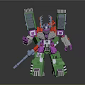 Transformer Robot With Green Purple Armor And Mechanical Weapon In Robot Form
