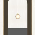 Modern Minimalist Pendant Light Featuring White Globe Shade And Gold Accent In Wooden Archway Interior