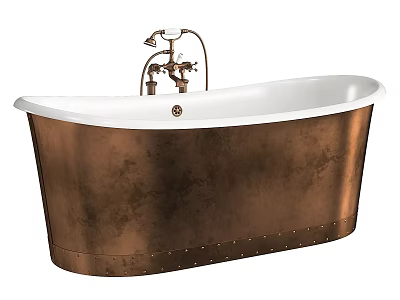 Elegant Copper Bathtub Featuring Vintage Texture White Top Rivets and Copper Faucet 3d model
