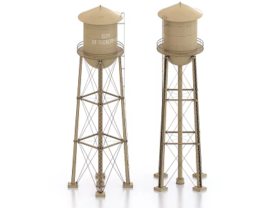 Tall Industrial Water Towers With Metal Support Structures For Industrial Use 3d model