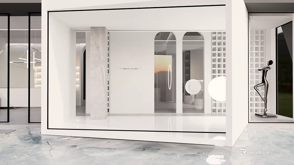Modern Beauty Hair Salon Interior Design With Minimalist White Mirrors And Soft Lighting 3d model 