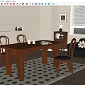 Middle style dining table and chair combination 3d model