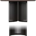 Round Wooden Table With Brown Top And Black Vertical Slat Legs