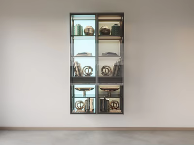 Modern Wall Mounted Decorative Cabinet With Glass Doors Shelves Vases Books And Decorative Items 3d model