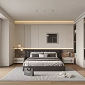 Modern Bedroom Interior Featuring Framed Picture Pendant Lights Bedside Tables And Floor to Ceiling Windows