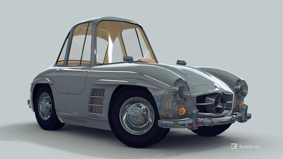 Silver Classic Sports Car Featuring Rounded Body Retro Headlights And Vintage Wheels Design 3d model 