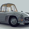 Silver Classic Sports Car Featuring Rounded Body Retro Headlights And Vintage Wheels Design