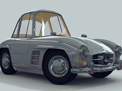 Silver Classic Sports Car Featuring Rounded Body Retro Headlights And Vintage Wheels Design 3d model