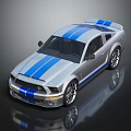 Silver Sports Car With Blue Stripes Two Door Aerodynamic Design And Alloy Wheels