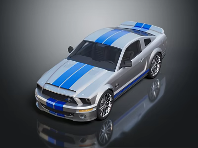 Silver Sports Car With Blue Stripes Two Door Aerodynamic Design And Alloy Wheels 3d model