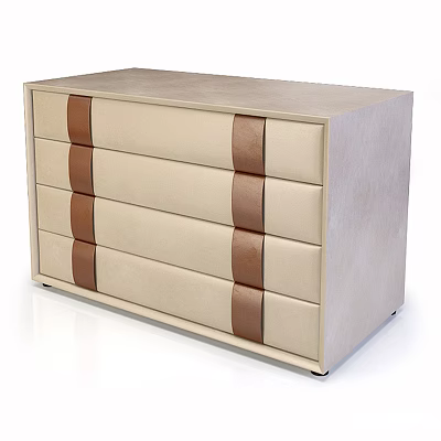 Modern Beige Chest of Drawers With Brown Decorative Strips And Four Drawers 3d model