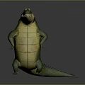 Cartoon Style Green Crocodile With Yellow Belly Standing Pose And Sharp Teeth 3d model