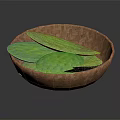 Natural Wicker Bowl Containing Fresh Green Cactus Leaves For Household Use