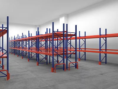 Industrial Factory Interior With Metal Storage Racks Spacious Area And Concrete Floor 3d model