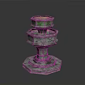 Two Tiered Stone Fountain With Green Upper Basin And Octagonal Carved Base