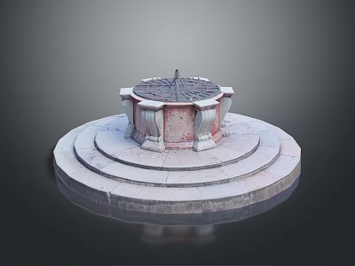 Classical Stone Fountain With Circular Base And Multi Tiered Steps Design 3d model