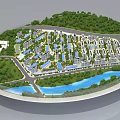 Commercial Equipment Round Architectural Model With Buildings Greenery And Water