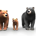 Three Bears Family with Brown Black and Baby Bear Standing Together