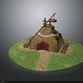 Traditional Thatched House With Thatched Roof Decorative Entrance Cloth Green Grass And Pathway To Doorway