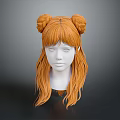 Mannequin Head With Orange Long Hair Double Bun Hairstyle And Bangs