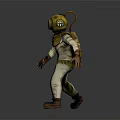 Game Movie Diving Suit Character With Yellow Helmet Green Glass Visor White Jumpsuit Brown Gloves 3d model
