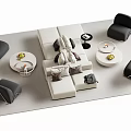 Modern Sofa and Coffee Table Set with White Modular Sofa Black Accent Chairs Round Tables 3d model