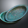 Sculpted Bronze Oval Dishes With Ancient Patina Surface Stacked Arrangement Design