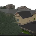 Ancient Architecture Courtyard Design With Stone Path Green Plants Seating And Traditional Lanterns