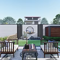 Karesansui Garden In Modern Courtyard With Stone Pathway Small Ponds Green Plants And Lighting