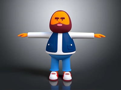 Cartoon Character With Brown Beard Blue Vest White Sleeves Blue Pants Red Shoes Arms Outstretched 3d model