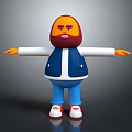 Cartoon Character With Brown Beard Blue Vest White Sleeves Blue Pants Red Shoes Arms Outstretched