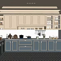 Modern Open Kitchen Interior Design With Two Tone Cabinets Island Countertop And Checkerboard Floor