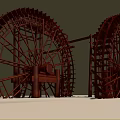 Ancient Architecture Classic Traditional Large Wooden Red Water Wheels Design Features