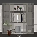 Modern White Wardrobe Featuring Slatted Doors Hanging Apparel Hats and Green Plant