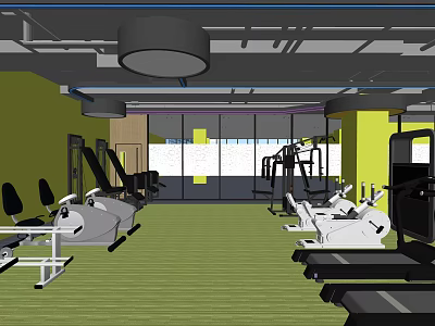 Modern Gym Interior With Various Fitness Equipment And Workout Machines 3d model