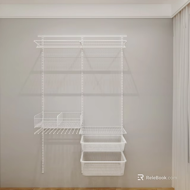 White Metal Wire Shelving Unit With Multiple Storage Tiers And Baskets 3d model 