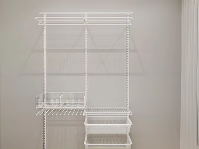 White Metal Wire Shelving Unit With Multiple Storage Tiers And Baskets 3d model